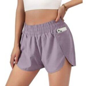 LaLaLa Athletic Workout Shorts with Zip Pocket Quick-Dry Lilac